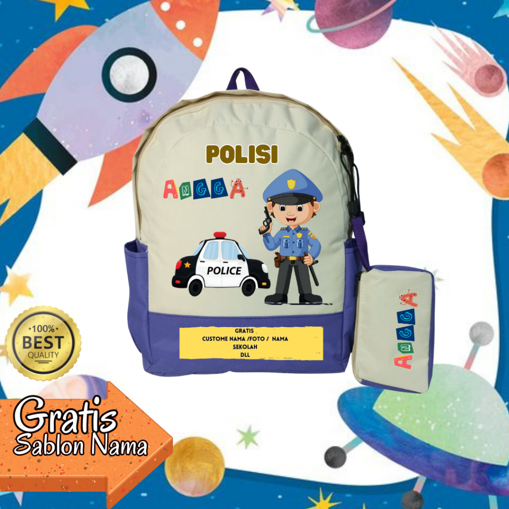 TAS SEKOLAH ANAK TK SD MOTIF POLISI / TAS SEKOLAH ANAK TK SD CUSTOME FTW COLLECTION