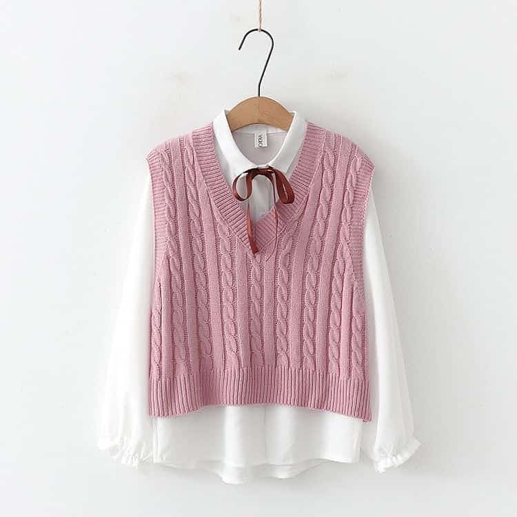 vest rompi rajut wanita motif cable / Rompi Rajut Wanita Korean Style Tanpa Lengan Vest Ling Cable /