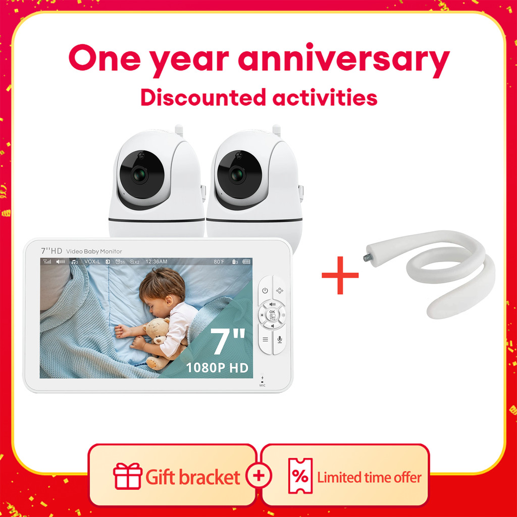 Babystar 7" HD Split Screen Video Baby Monitor No WiFi, Baby Camera Monitor, Hack Proof, Remote Zoom