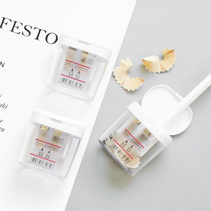 

Mini Dual Holes Pencil Sharpener Simple Transparent Pencil Cutter Colored Pencil Sharpener with Lid for Giveaway Student