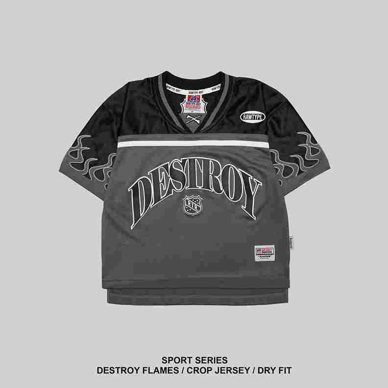 RAWTYPE RIOT Destroy Flames Jersey Girl Crop - Grey