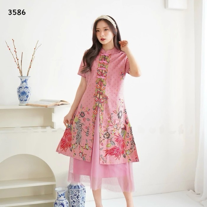 ✨LARIS✨ -dress cheongsam modern cny mewah / Dress sangjit / dress imlek - Pink