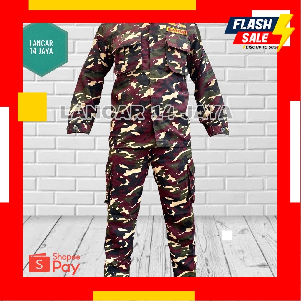 A10.10 |   Baju Banser Seragam Pdl Banser Doreng Nasional Atribut Banser Bahan Ripstok dan Katun Twi