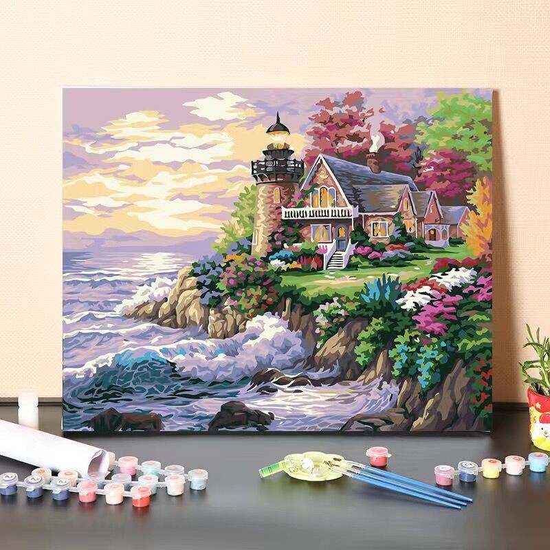 

Painting By Number 30*40cm Canvas Painting By Number / Melukis Mewarnai Kanvas Nomor Prakarya Anak Painting Landscape Castle Canvas Paint By Number Kit Digital Oil Painting DIY Painting kit Lukisan