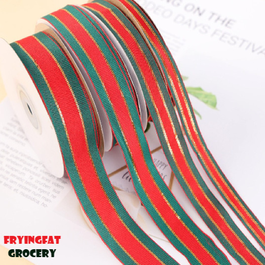 

(ROLL 22 METER) Pita Kado Classic Christmas Ribbon Stripe Merah Hijau (Harga Per Roll isi 22 Meter)