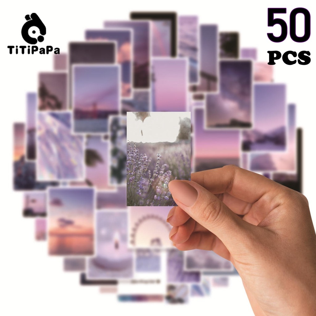 

50 pemandangan matahari terbenam yang unik, stiker dekorasi buku catatan sepeda skateboard seluler