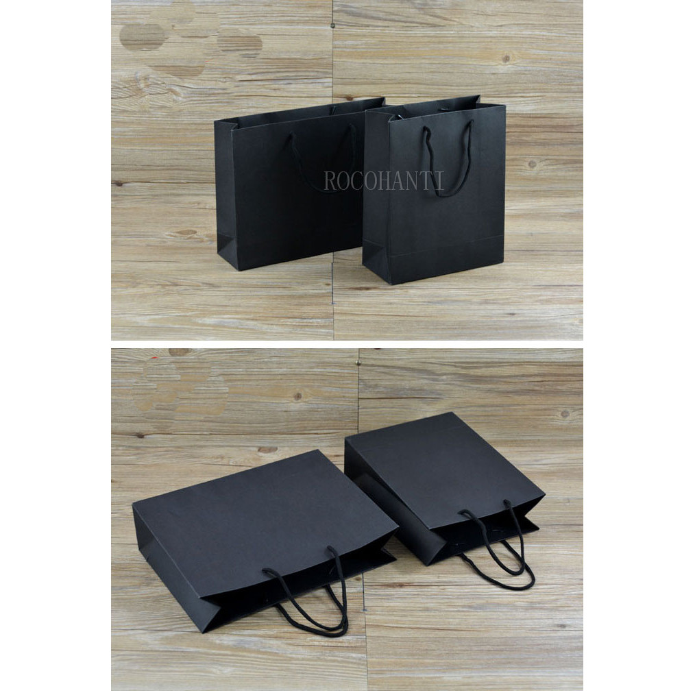 

50PCS Custom Logo Printed Black Cardboard Paper Bag with String for Shopping Clothing Gift Retail Packaging Bags