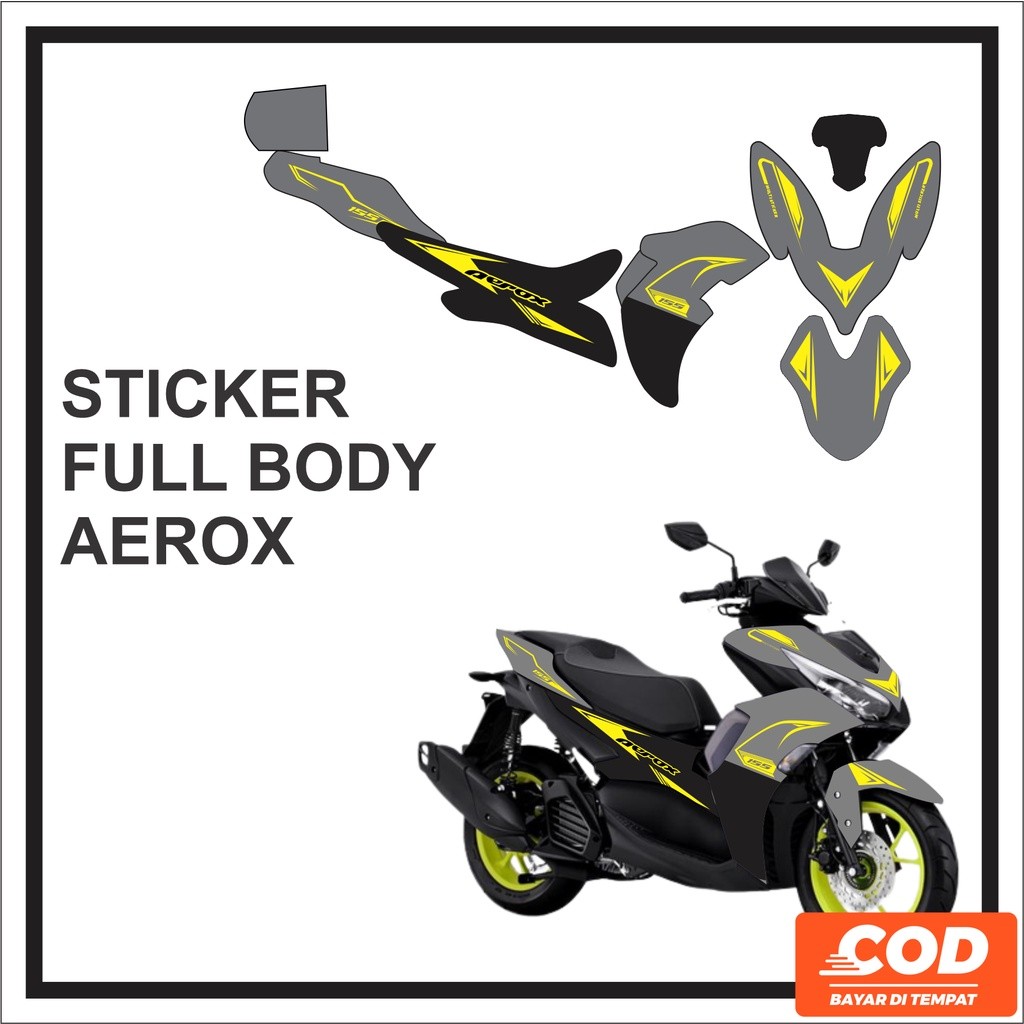 Decal Stiker Motor Sticker Striping Stripping Aerox 155 Full Body Connected Abu Kuning Fullbody