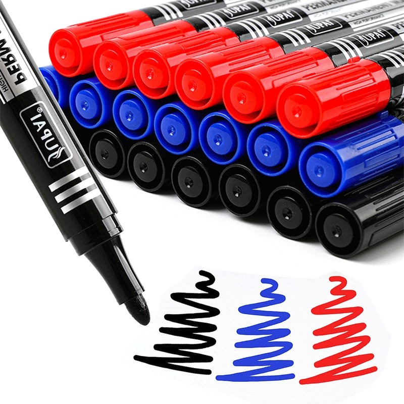 

3/6Pcs/Set Permanent Marker Pen Fine Point Waterproof Ink Thin Nib Crude Nib Black Blue Red Ink 1.5mm Fine Color Marker Pens