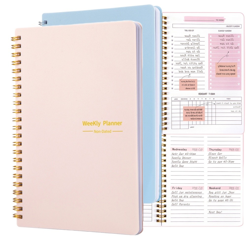 

1PC A5 Weekly Planner 2025 Notebook Undated Spiral Agenda Record Daily Plan 52 Sheets for Student Schedules Journal Stationery