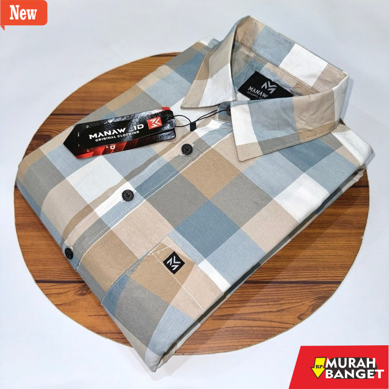 kemeja kotak kotak cowok kemeja Pria lengan pendek  kotak kotak katun hem dewasa