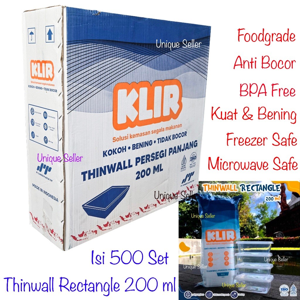[1Dus] Thinwall Rectangle 200 ml 200ml KLIR Isi 500 / Thinwall Thinwal Persegi Panjang 200ml KLIR / 