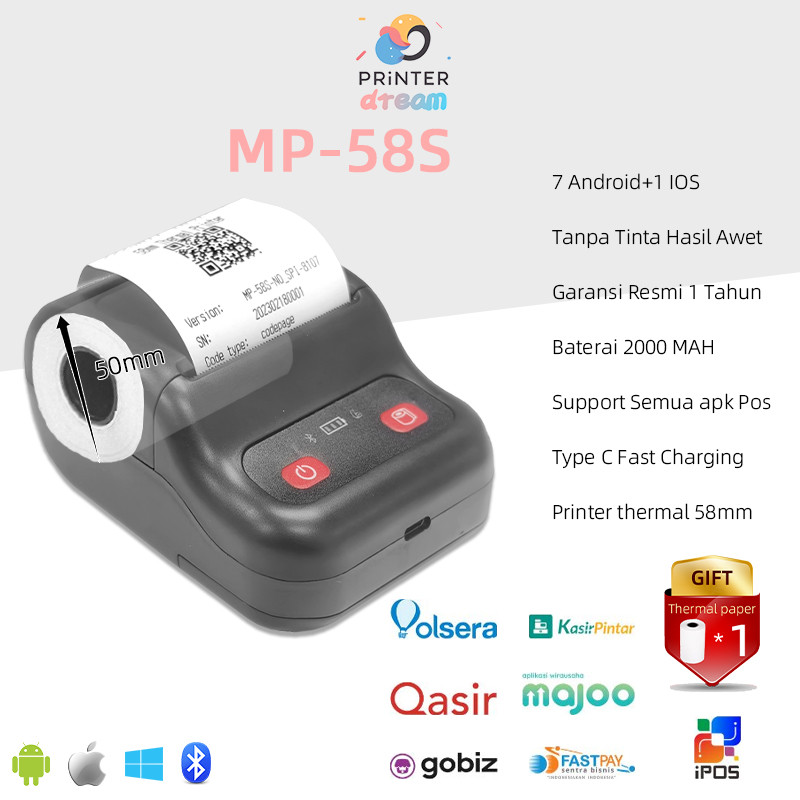Mini Printer Bluetooth Thermal Kasir 58mm android/ios/windos  thermal mesin kasir portable