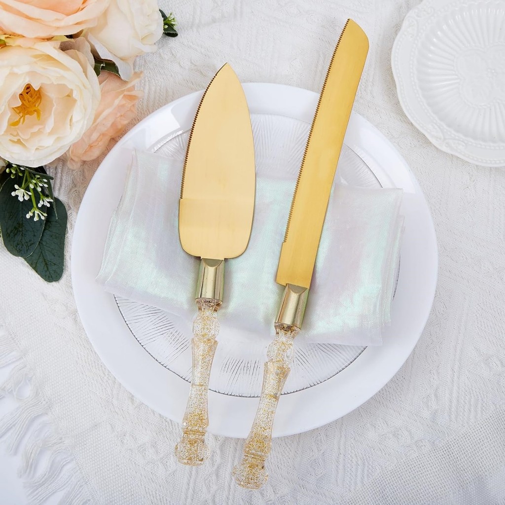 2pcs vintage wedding cake knife set in gift box Serrated stainless steel cake knife set for wedding 