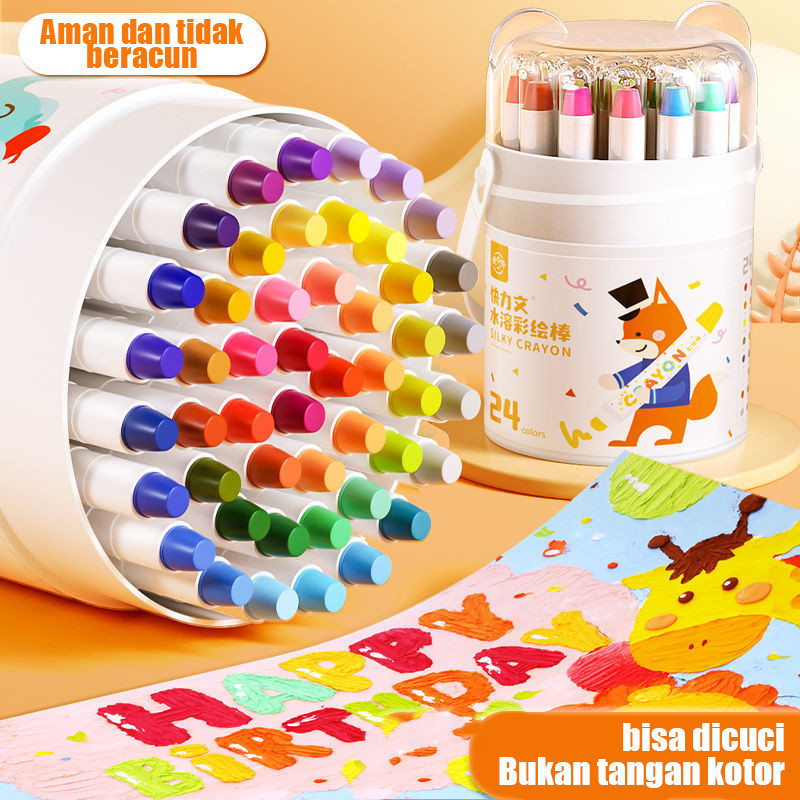

Washable Silky Crayon 36 / 48 Warna Colorful Bucket Krayon Mewarnai Alat Warna Set Anak Wipe