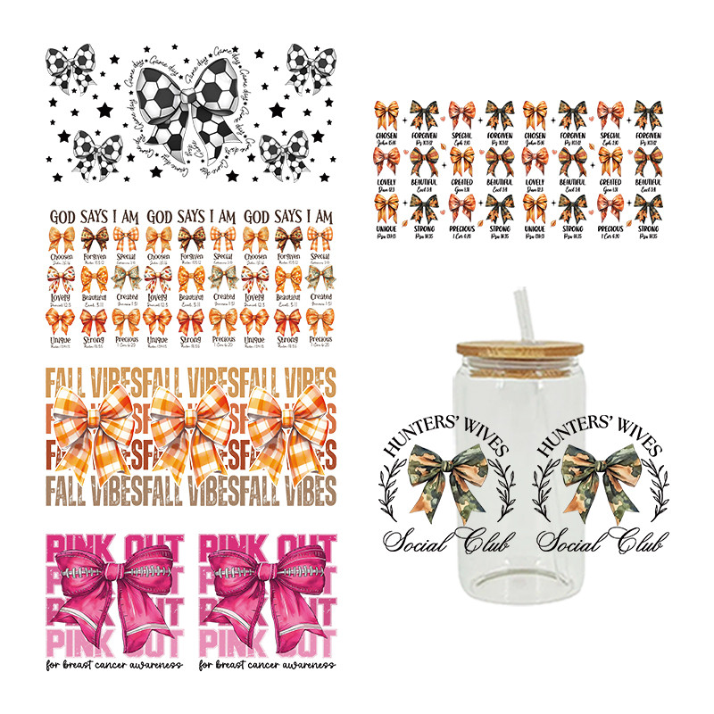 

bowknot UV DTF Transfer Sticker For 16OZ Libbey Glass Can Wraps Cup DIY Waterproof Decals D25014