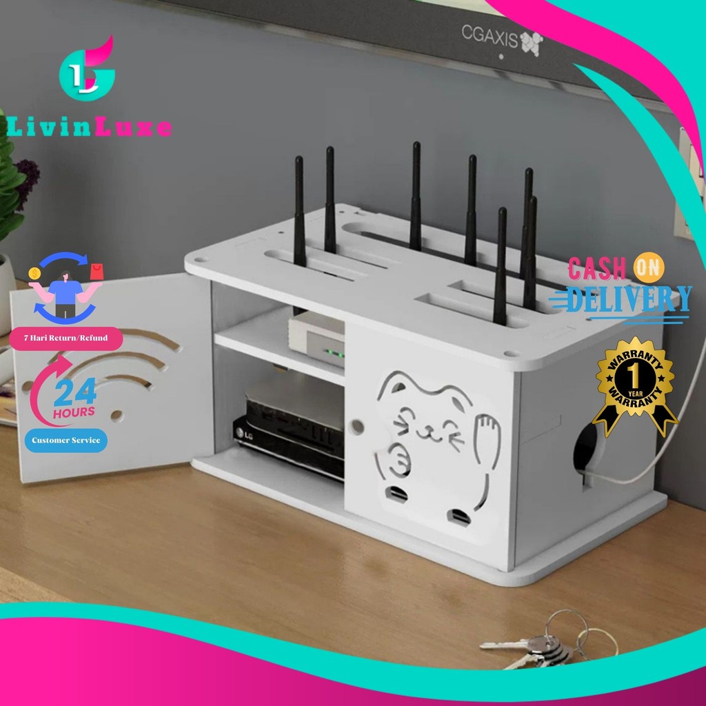 LivinLuxe - Rak Dinding Rak Meja Tempat Penyimpanan Wifi Dengan Lubang Kabel Antena Wifi Rak Karakte