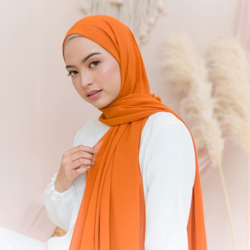 ORANGE / OREN Pashmina Ceruty Babydoll Premium ( Hijab Warna Orange )