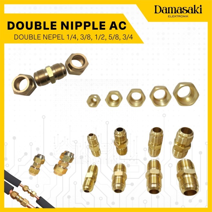 DOUBLE NEPEL NIPPLE AC DRAT NUT NIPEL TEMBAGA KUNINGAN BRASS SAMBUNGAN PIPA AC
