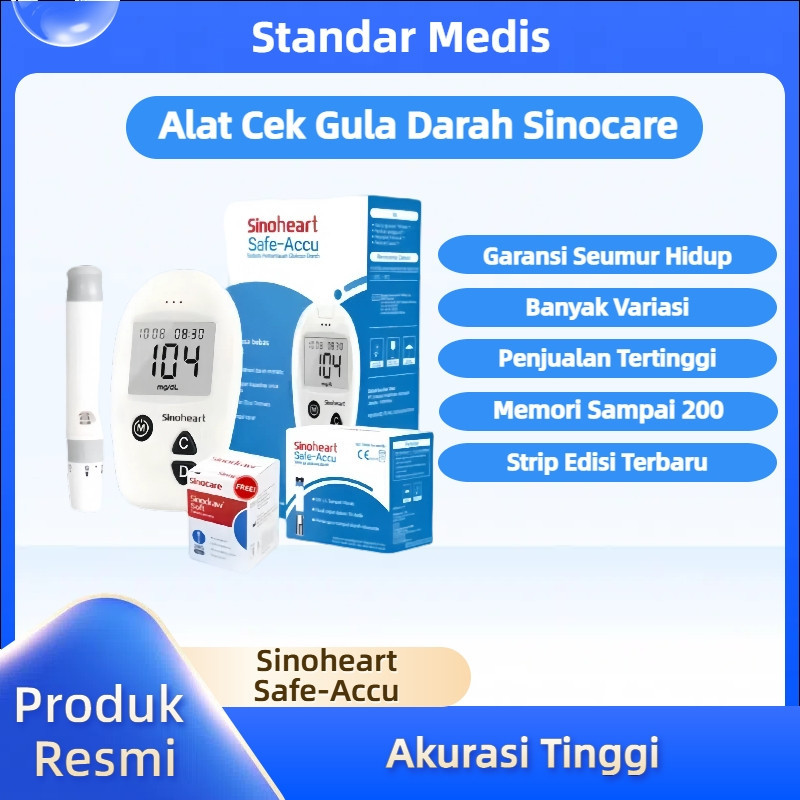 Alat Cek Gula Darah Sinocare/Sinoheart Safe Accu Alat ukur Tes Darah Strip Gula Darah Alat Gula