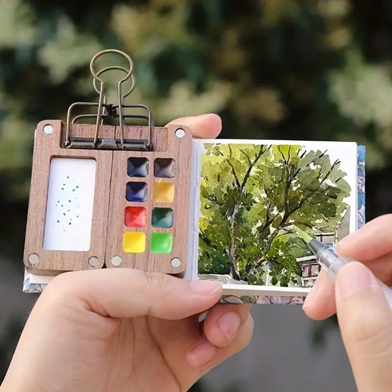 

Empty Wooden Watercolor Palette Portable Mini Travel Watercolor Acrylic Paint Box Square Tray Box Art Painting Art Supplies
