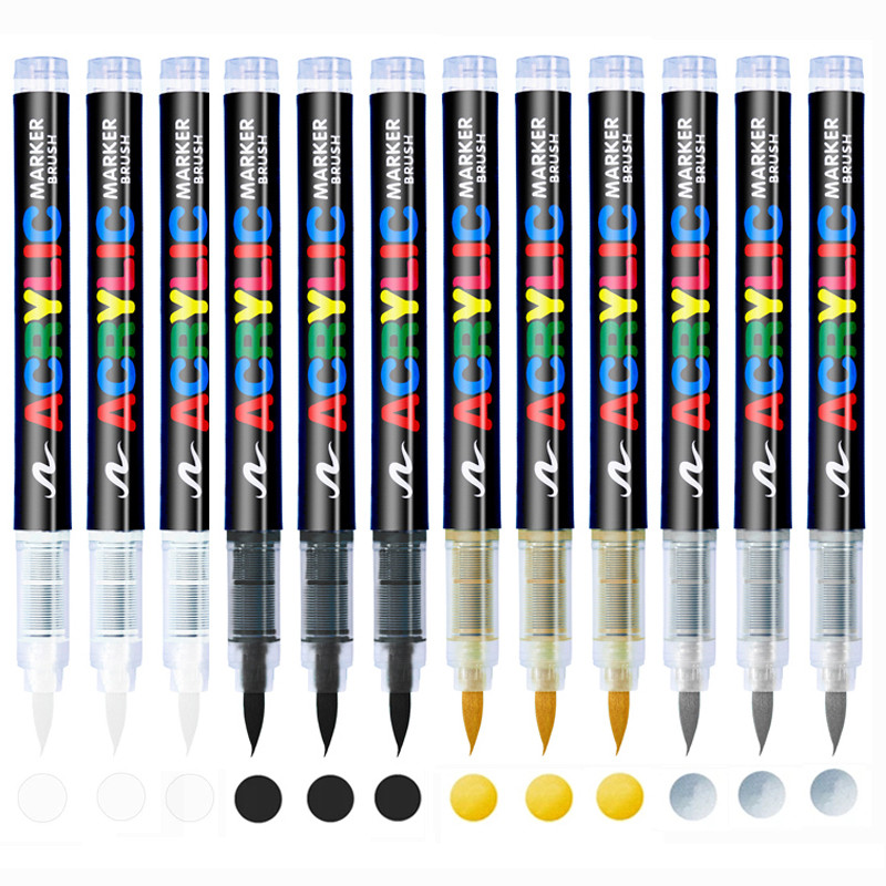 

3Pcs Acrylic White Marker Brush Pens White Paint Pens for Rock Painting Stone Ceramic Glass Wood Tire Fabric Metal Canvas