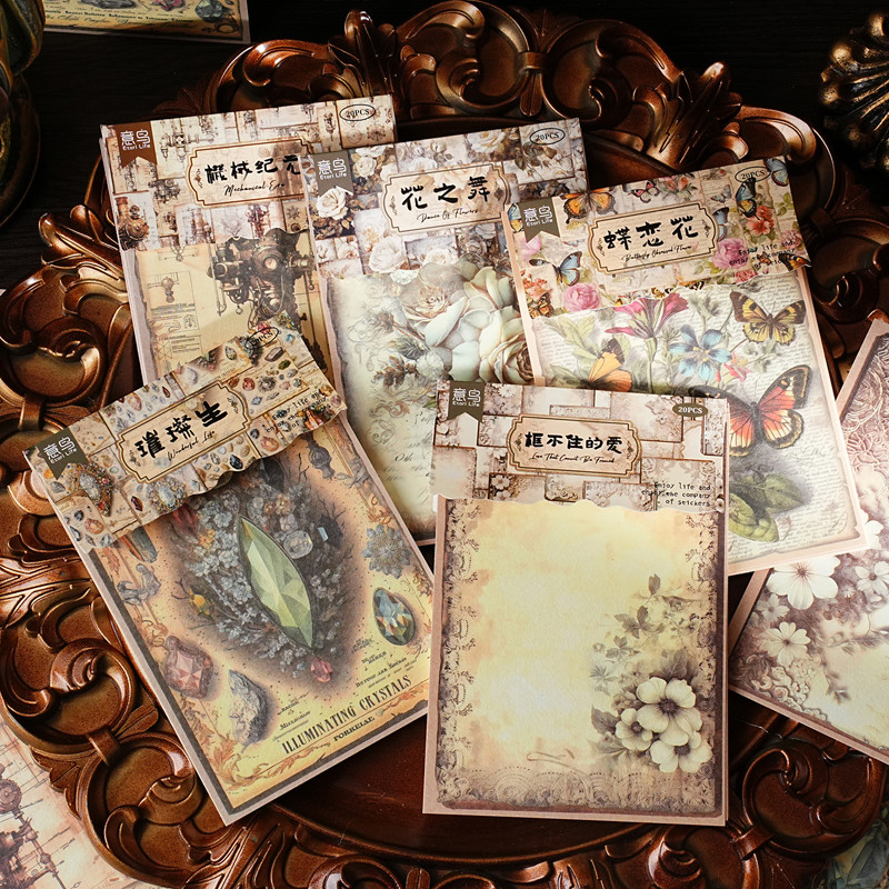 

20 sheets Vintage Material Paper for Scrapbooking Journal Diary DIY Collage Junk Background Hand Account Decoration Stationery