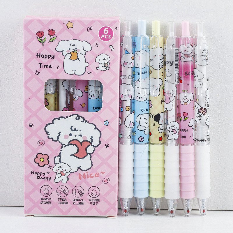 

✨AWC✨ 1 SET ISI 6 PULPEN GEL MEKANIK MOTIF HAPPY DOGGY KAWAII WARNA PASTEL LUCU IMUT