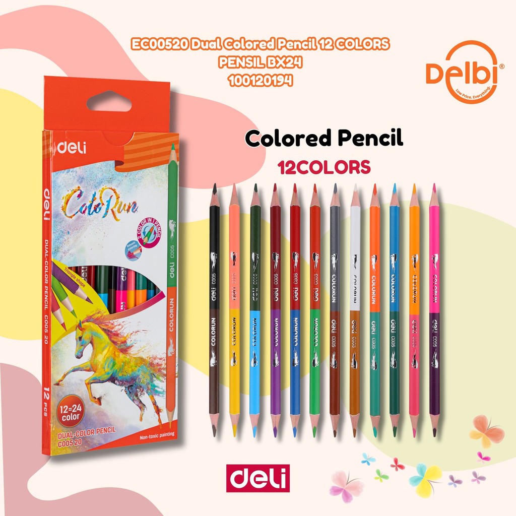 

Deli Bi-color Pencil / Pensil Warna Duo EC00520 Dual Colored Pencil 12 COLORS PENSIL BX24