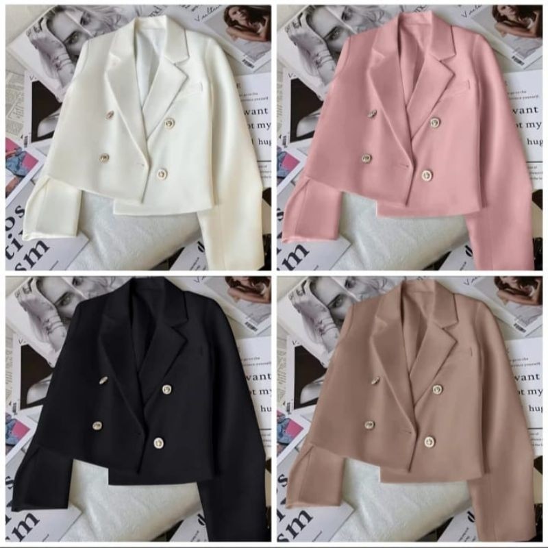 blazer crop korean style kancing 4 Jas wanita kekinian