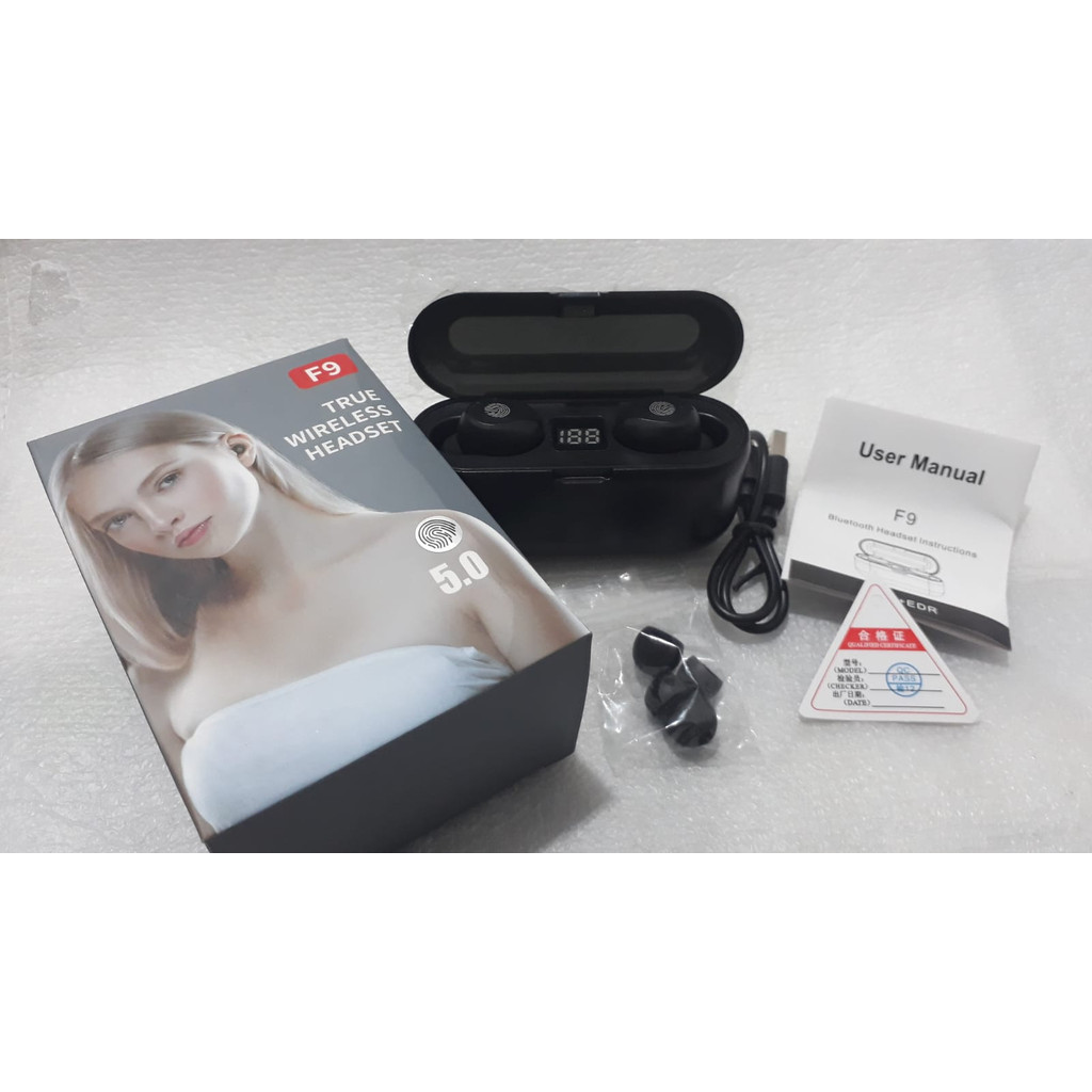Headset TWS F9 Earphone Bluetooth 5.0 Earphone Wireless Waterproof