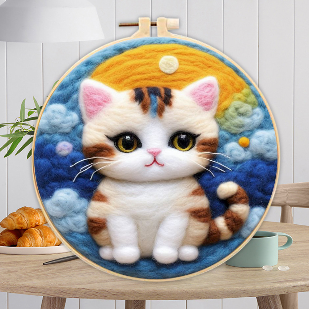 

Diy Felt Kit Wool Felting Painting With Frame Animal Cat Wool Needle Felt Picture Kit Felt Craft New Gift 20x20cm