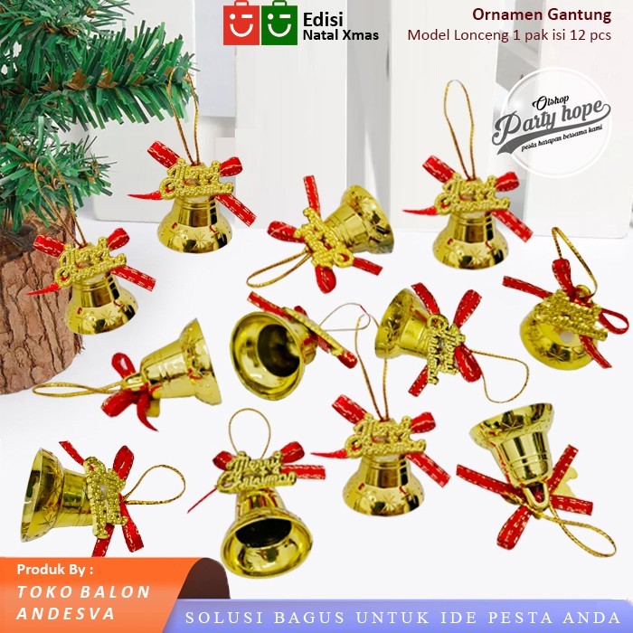 

gantungan hiasan pohon natal lonceng bell merry christmas pita natal
