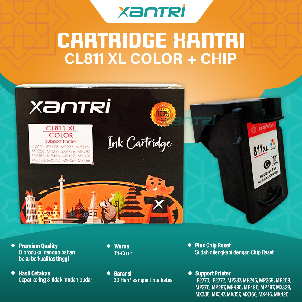 Xantri - Cartridge CL-811 CL811 811 Color Tinta Compatible For Printer IP2770 MP237