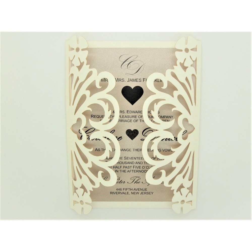 

50pcs ivory Hearts Wedding Invitation,laser cut custom invitations, personalized greeting card