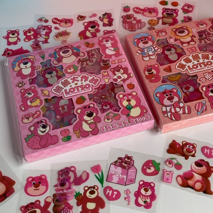 ACEH.UNO111638  STICKER LOTTO ISI 100 LEMBAR pcs strawberry bear beruang kawaii