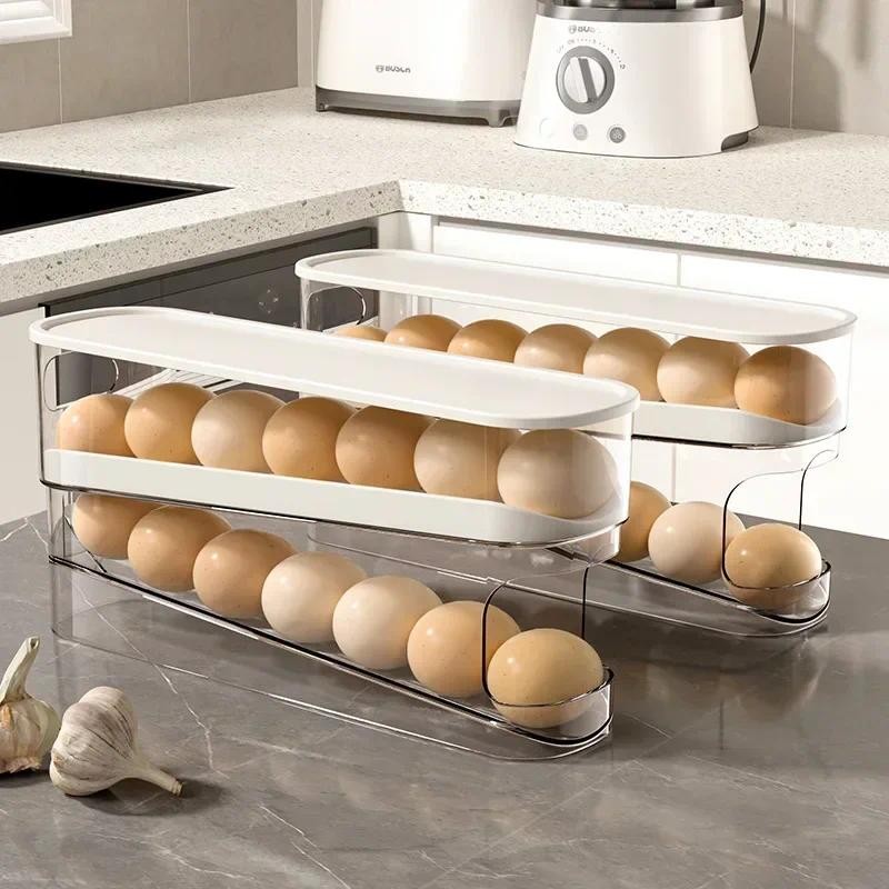 

Refrigerator Egg Storage Box Automatic Scrolling Egg Holder Household Large Capacity Kitchen Dedicated Roll Off Egg Storage Rack