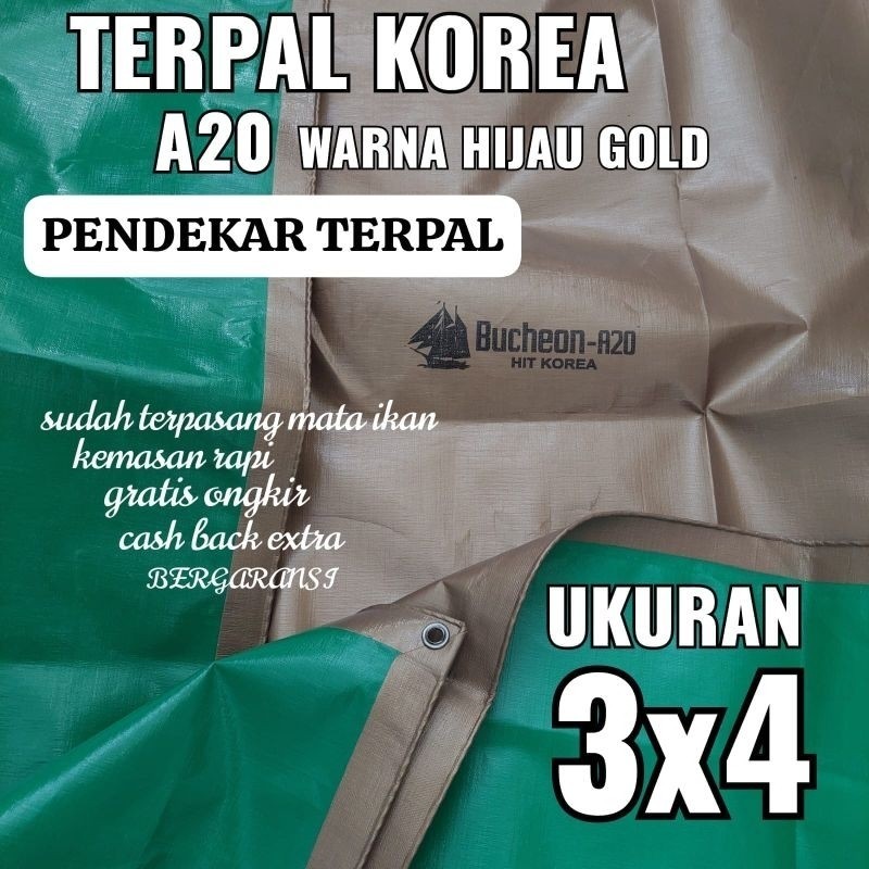 DISTRIBUTOR terpal TERPAL KOREA A20 WARNA HIJAU GOLD UKURAN 3X4 METER