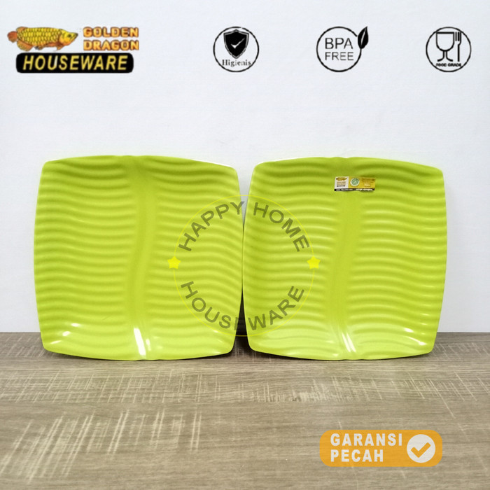 GOLDEN DRAGON PIRING KOTAK DAUN | DINNER PLATE | PIRING MELAMIN 8IN P4608