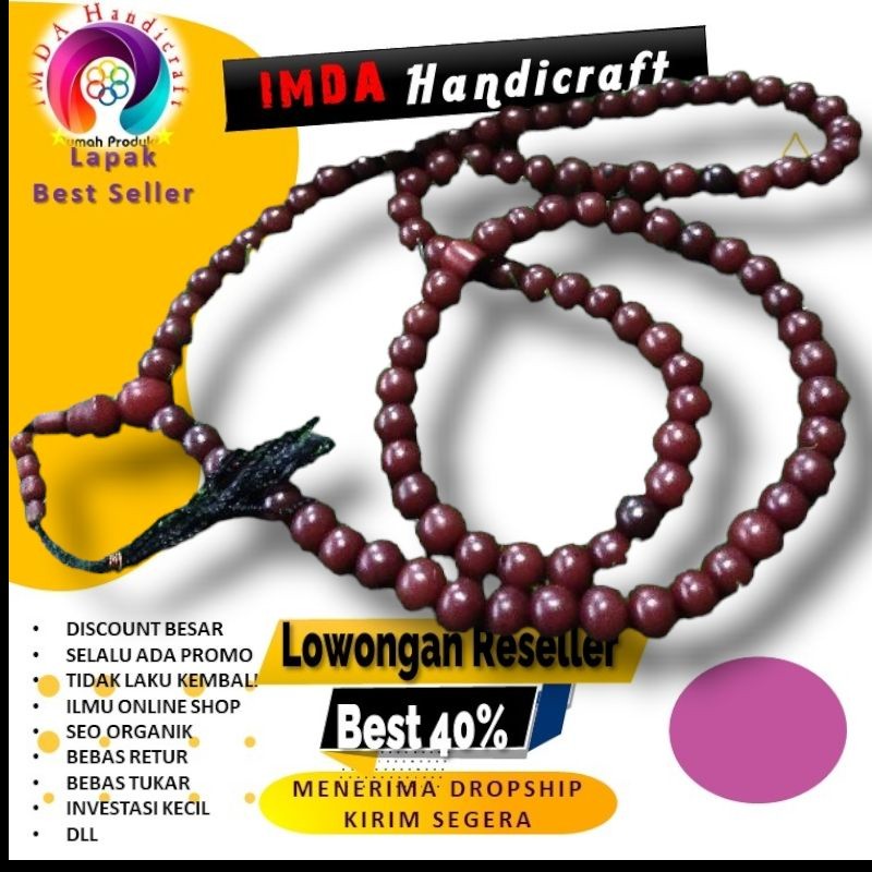 IMDAHANDICRAFT Tasbih Buah pocok Buah Biji Gebang Model Bulat 99 Biji 10 mm