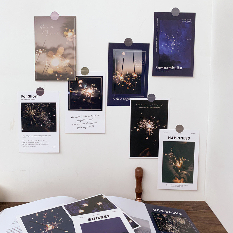 

Ins Bright Fireworks Series Postcard Night Scene Decorative Card Room Diy Wall Sticker Home Decor 15 Sheets Pattern Is Clear