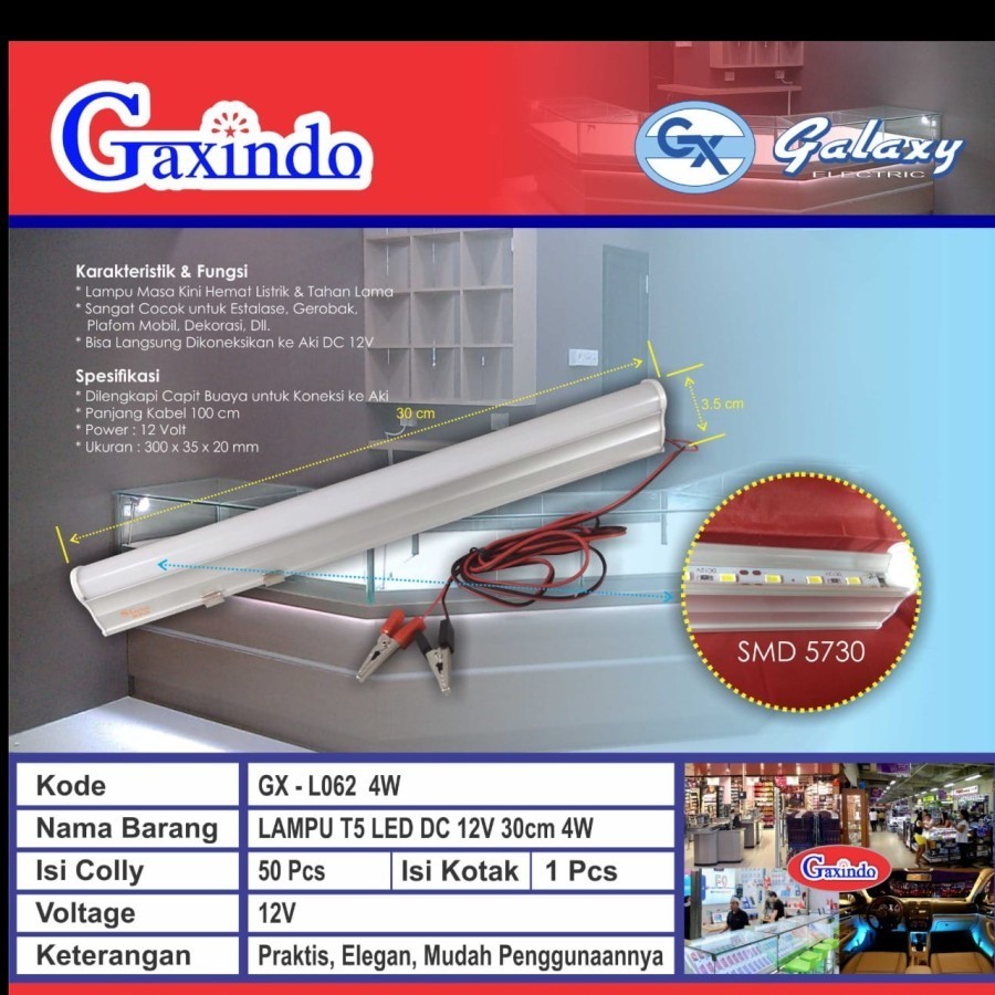 Lampu Led Emergency Jepit Aki 12 Volt 20 watt 60 cm Rocia