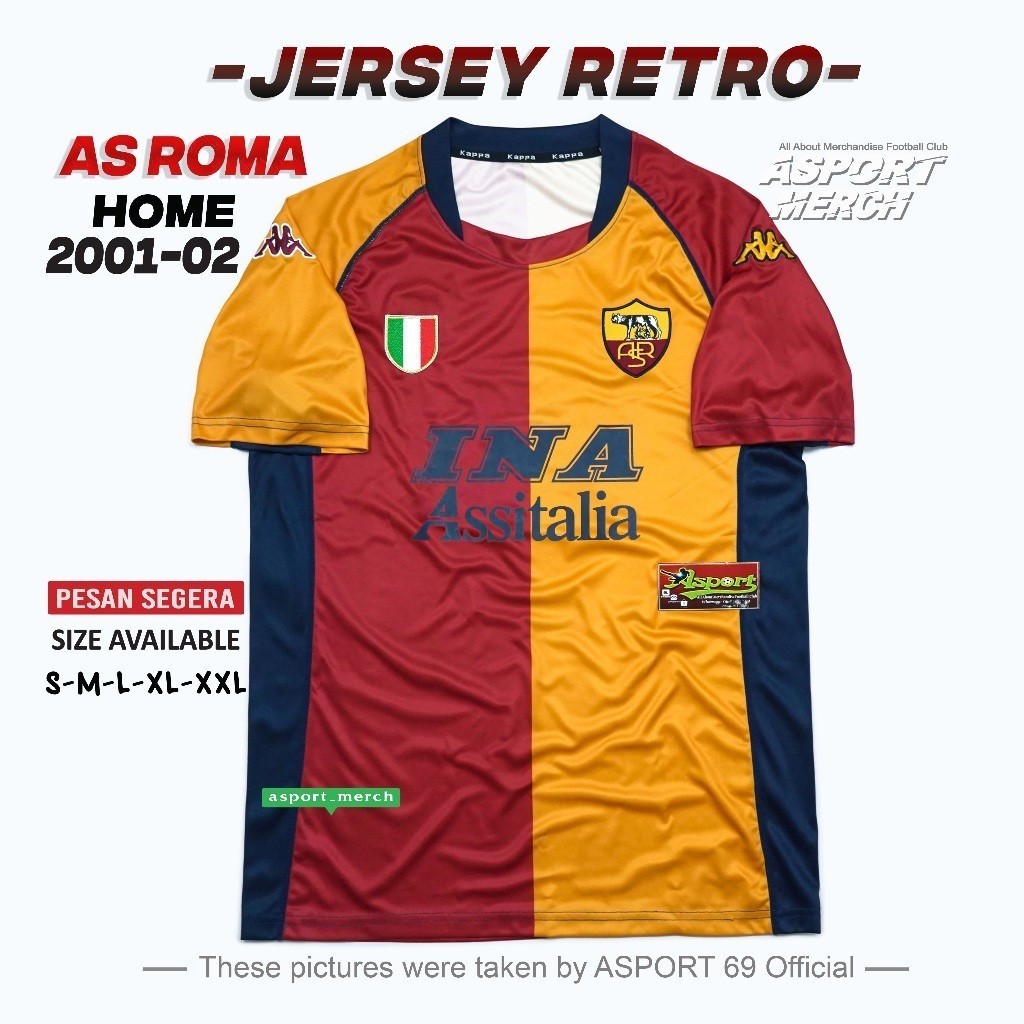 JERSEY BOLA RETRO ROMA HOME 2001 2002 JERSEY ROMA HOME RETRO 01 02