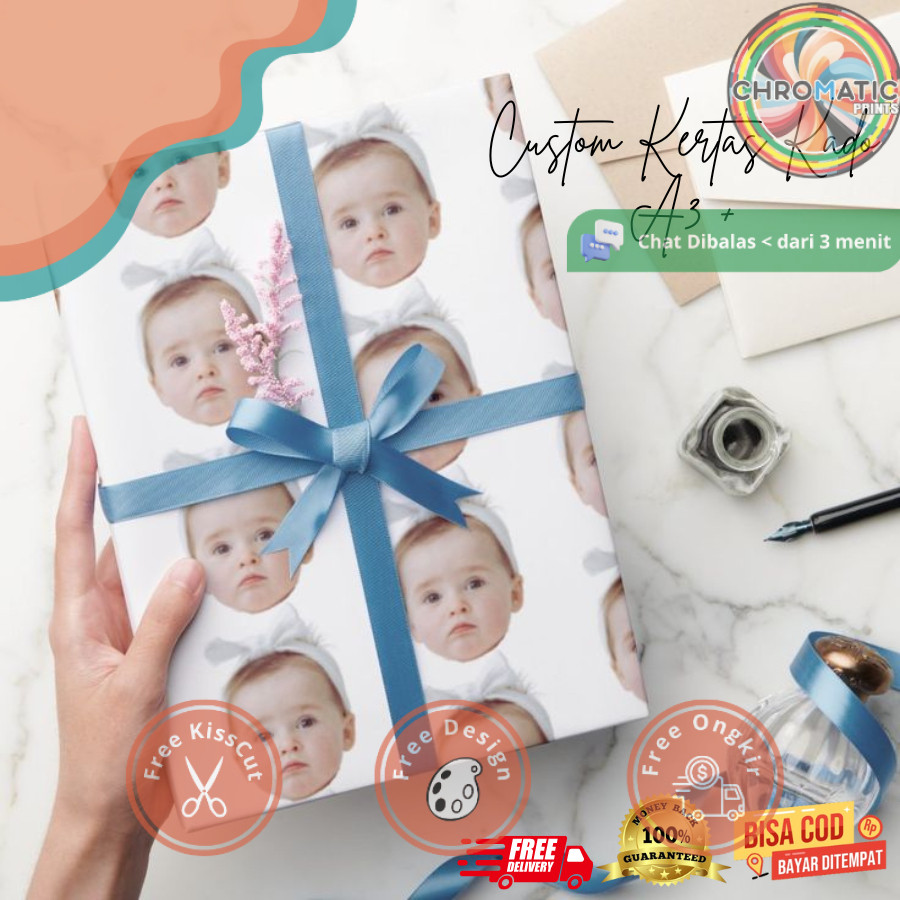

chromatic Kertas Kado Custom Desain Muka Wajah Aesthetic Bisa Tambah Tulisan Wrapping Papper Hadiah