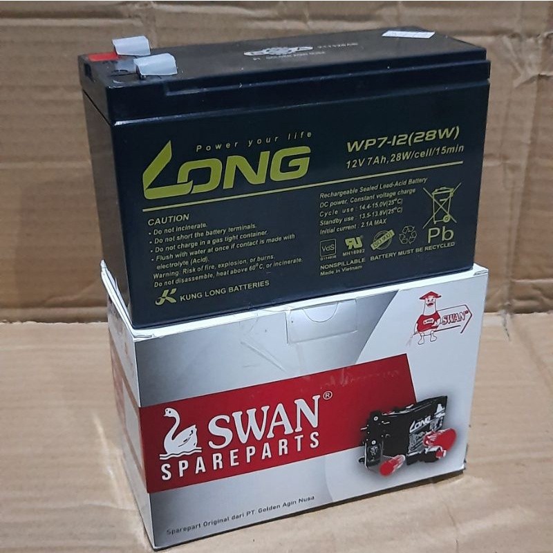Aki LONG SWAN 12V 7AH untuk UPS Stabilizer dan Pompa Sprayer elektrik Original Golden Agin asli Bate