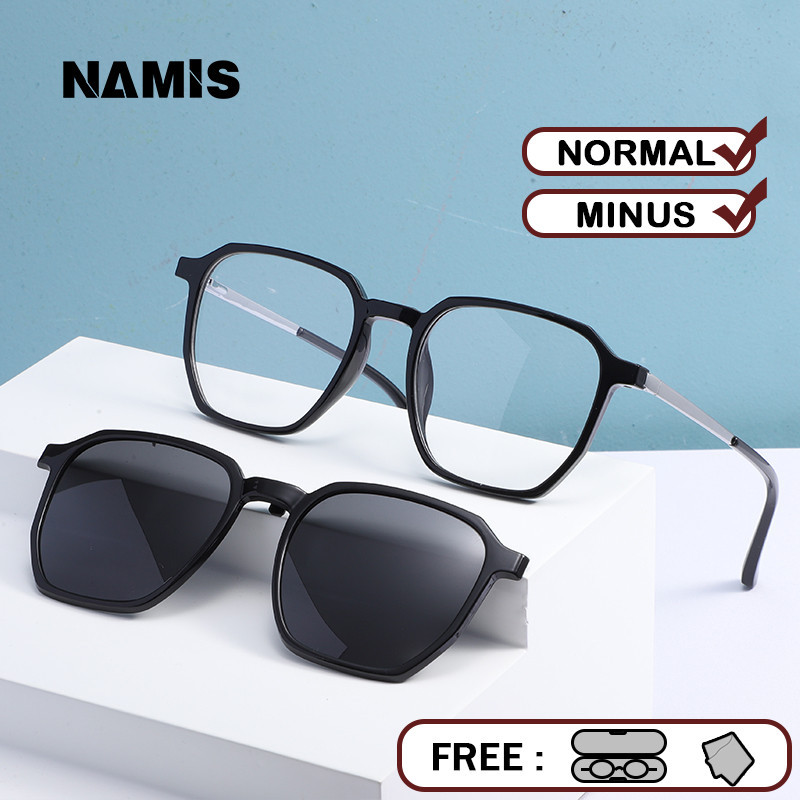 Namis Kacamata Clip On Hitam Minus Wanita Pria Anti Blueray Photocromic Bluecromic Kaca Mata Optik