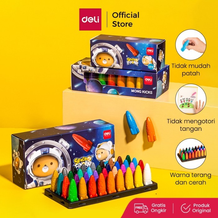 

best -Deli Oil Pastel / Crayon Anak Bentuk Rocket Space Finder+Sticker 72109 - 36 pcs