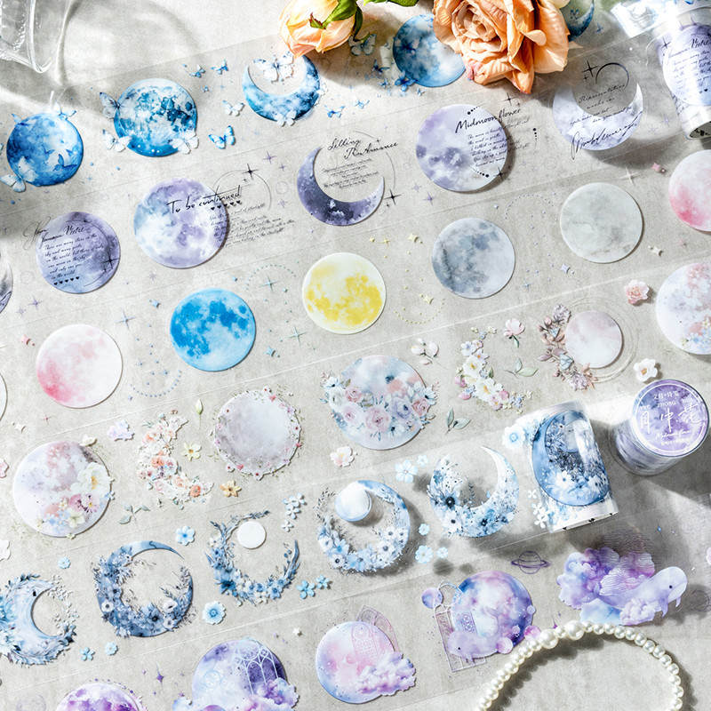 

1Roll Moon & Flower Series PET Tape Scrapbooking Decoration Stickers Perfect for Collage Journaling Craft Diy Supplies