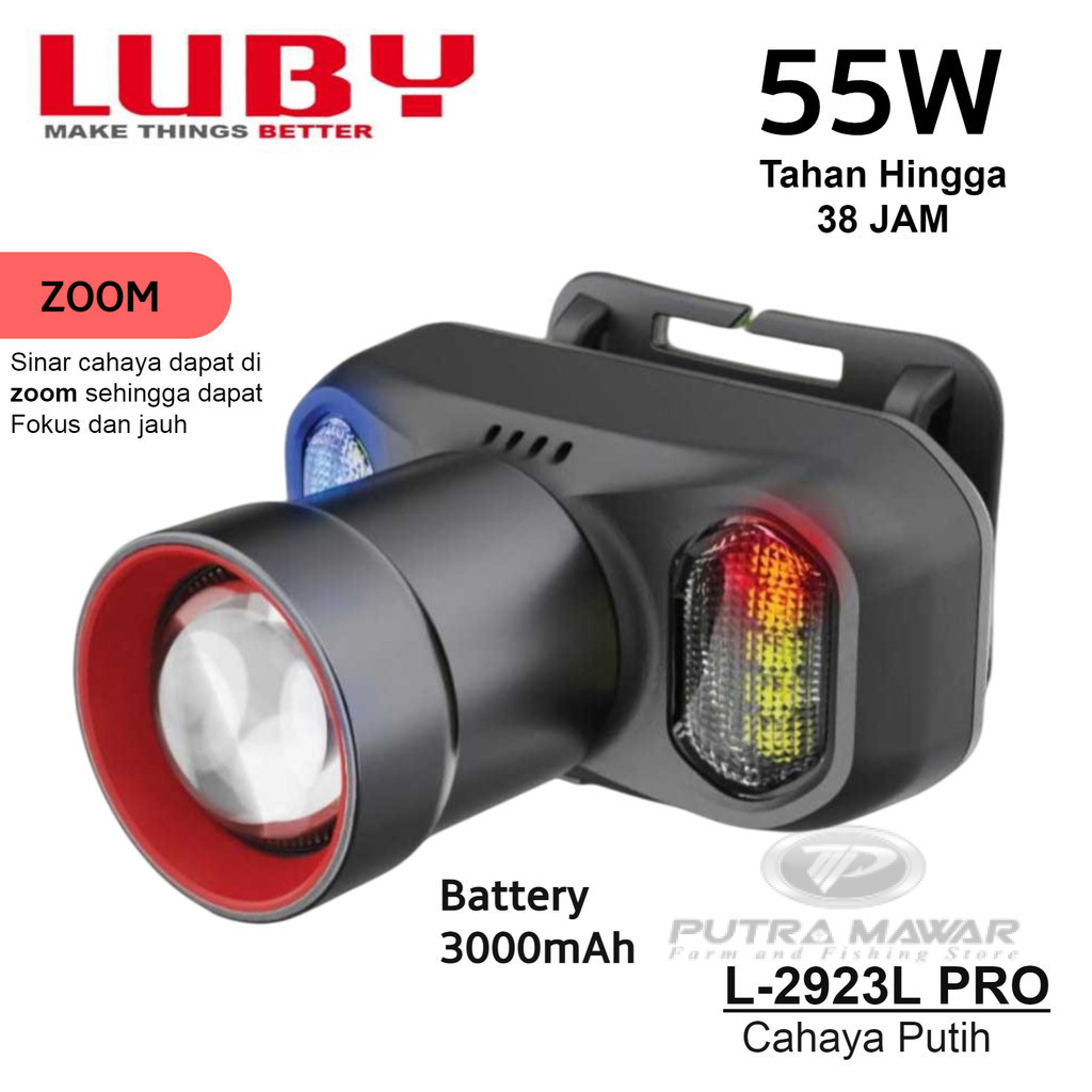 Senter Kepala Luby L-2823l Pro 55 Watt Zoom Flash Cahaya Putih Super Terang Senter Bahan Aluminium