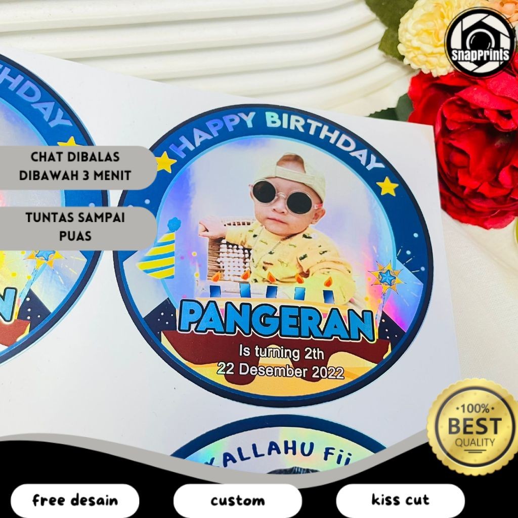 

SP Sticker Bulat Hologram Ulang Tahun Stiker Label Undangan Happy Birthday Kecil Free Desain